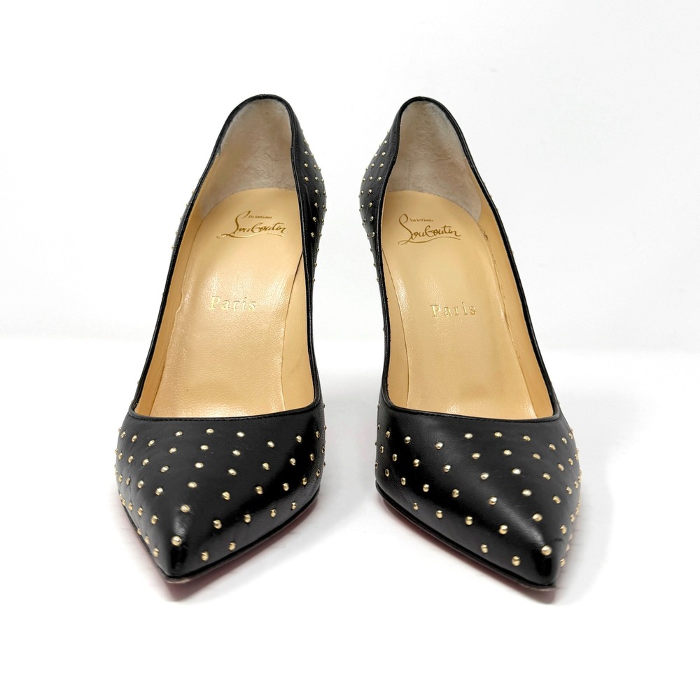 Christian Louboutin Pigalle Follies Black Leather Gold Stud Pumps 100mm 37 - Picture 4 of 9
